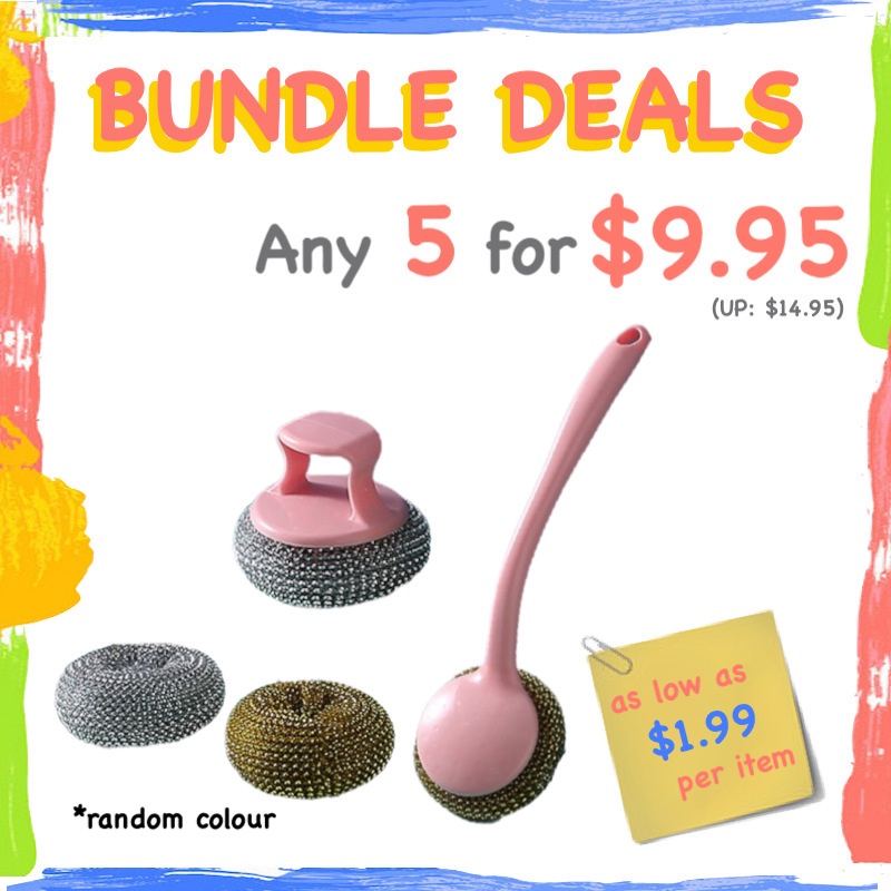 Kitchen Steel Wool Cleaning Brush with Handle Set for Wok Clean