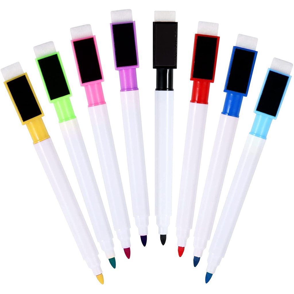 6Pcs Whiteboard Marker with Eraser Cap Colorful Fine Tip Dry