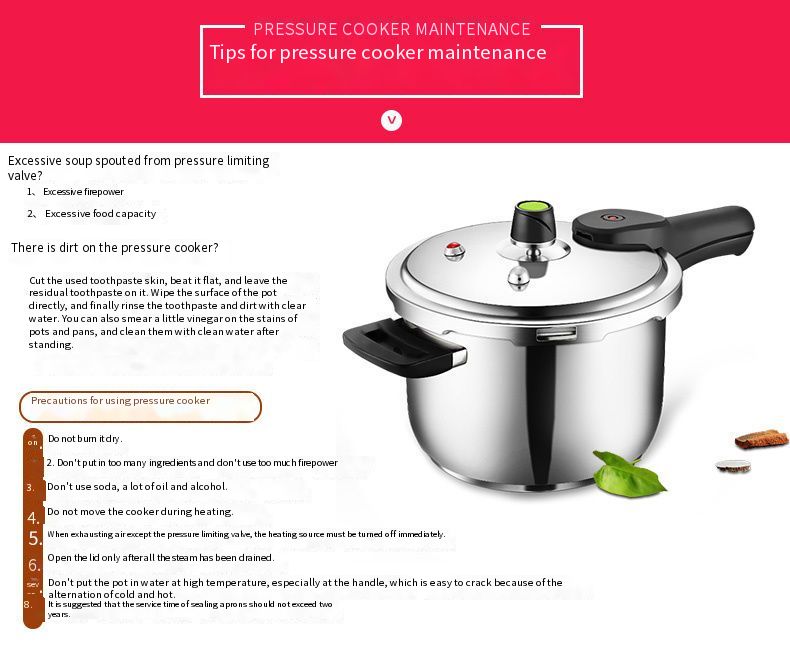 YSY ASD Pressure Cooker Gas Pressure Cooker 304 Stainless Steel Three layer Compound Bottom Six Insurance Pressure Cook