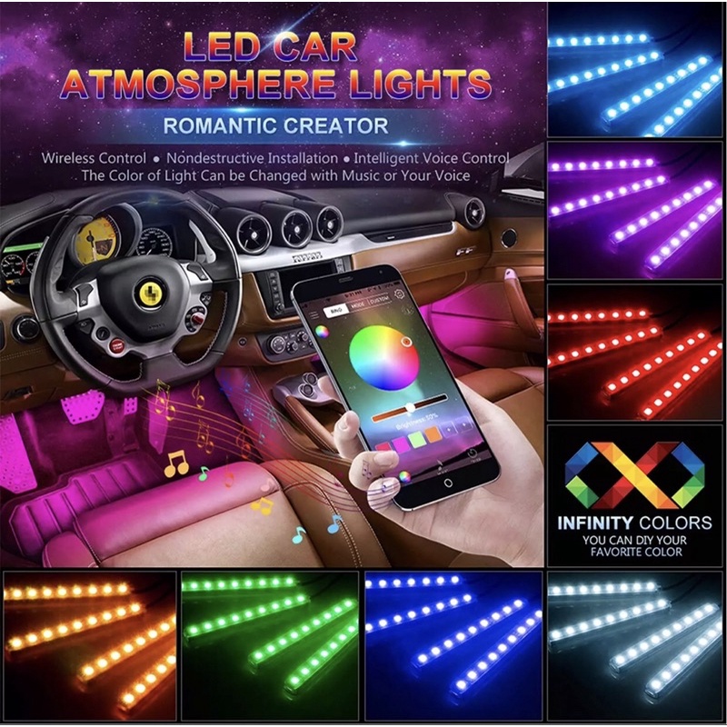 [SG LOCAL SELLER] App / music control car interior leg room led light ...