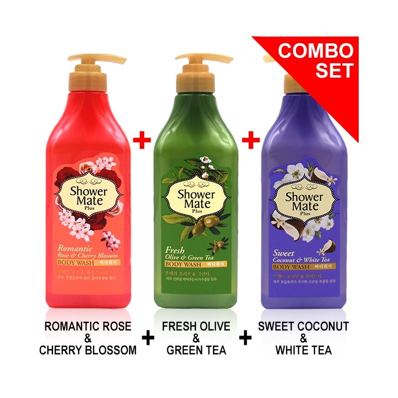 SET] SHOWER MATE BODY WASH 550G (SWEET COCONUT&WHITE TEA + FRESH OLIVE&GREEN TEA