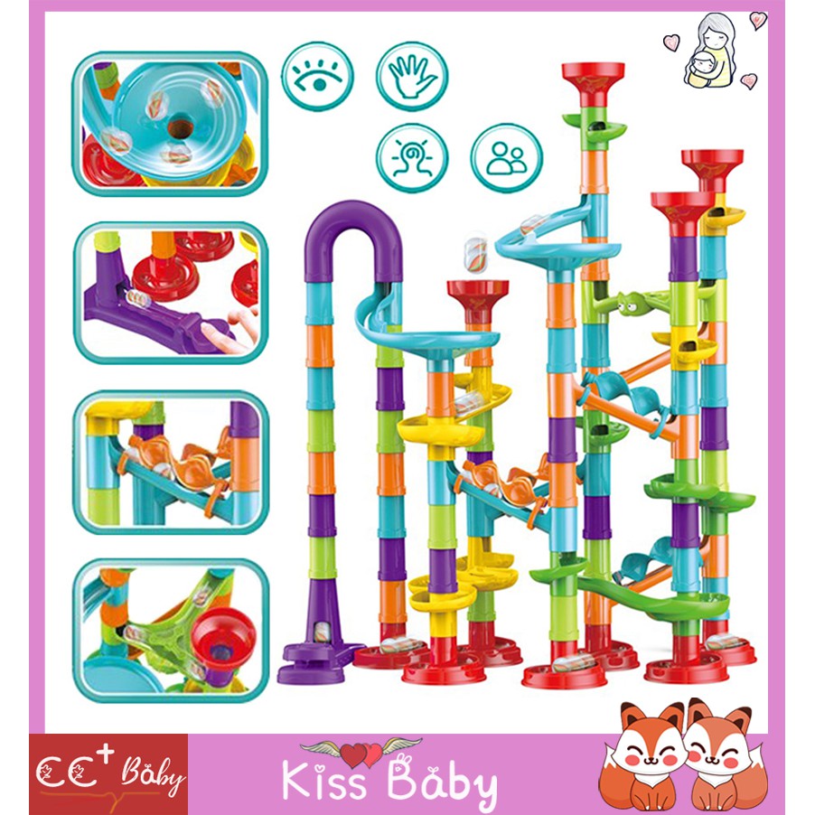 45/50/113/197pcs DIY Construction Marble Race Run Maze Track Building Blocks Kids Ball Roll Toys/儿童益智百变弹射滚珠滑道拼装积木3-6岁男孩弹珠玩具拼装迷宫