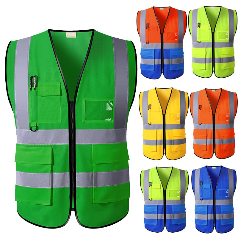 Construction Safety Vest Reflective Hi Vis Workwear Waistcoat Logo Or 