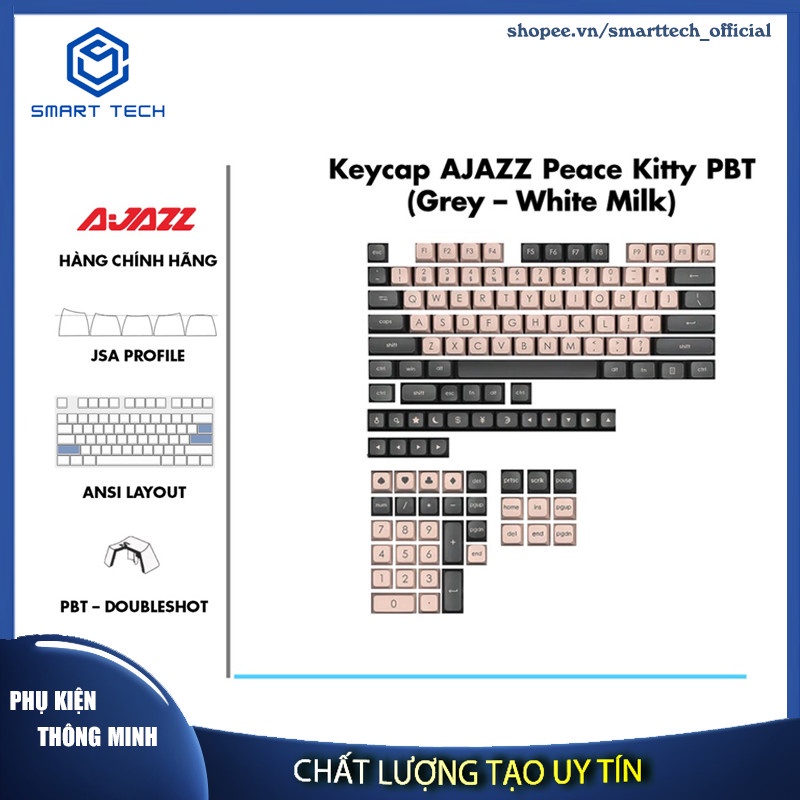 Keycap AJAZZ Peace Kitty Set 129 Key (PBT / DoubleShot / JSA Profile ...