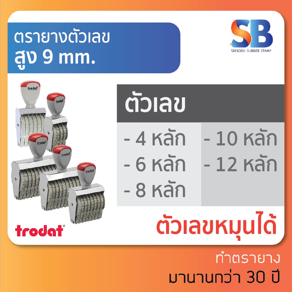 Trodat Number Stamp Height 9 mm (Types 4 6 8 10 12 Digits) TR-1594/1596 ...