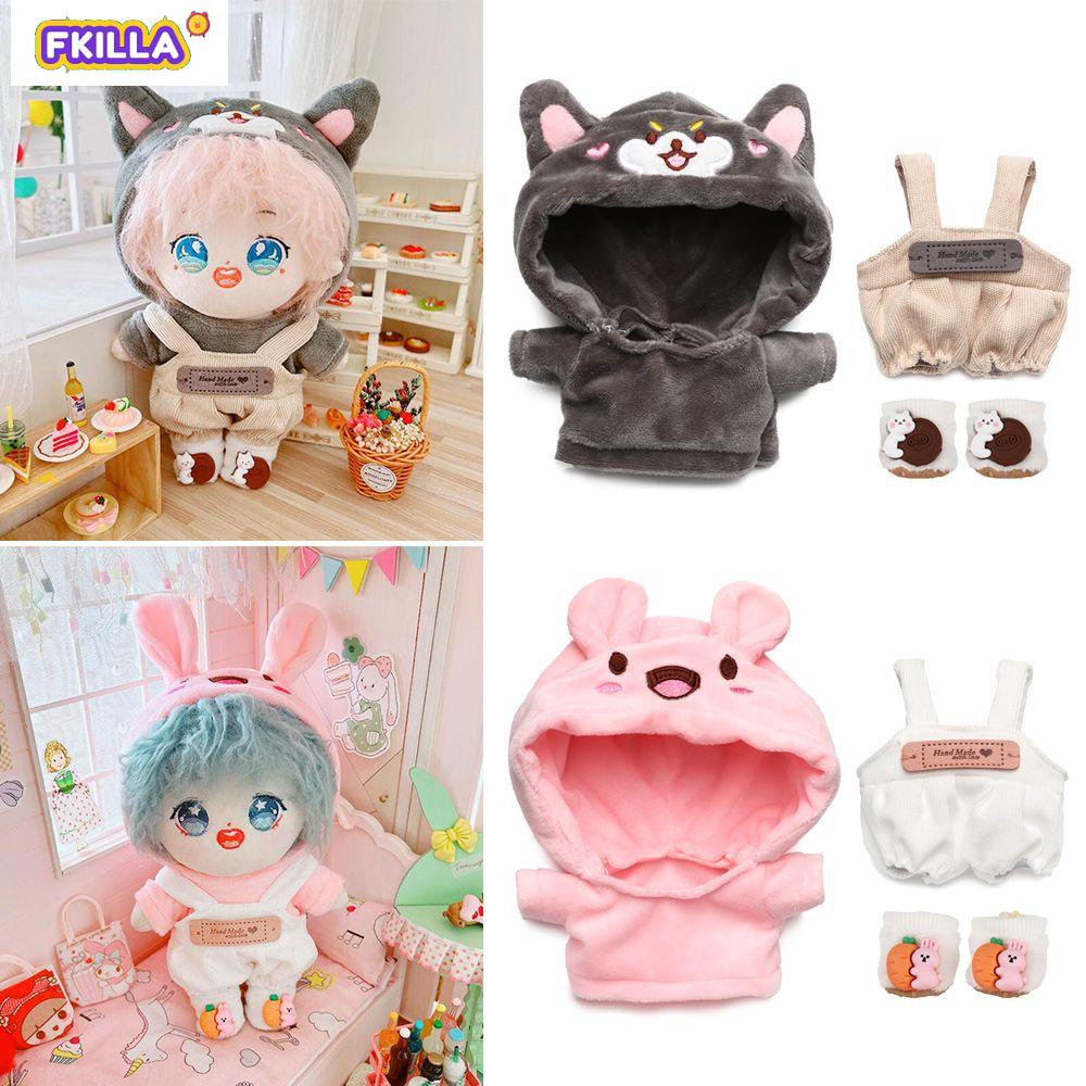 FKILLA Kawaii Mini Animal Hoodies Playing House Suspender Pants Doll Clothes Gift 20cm/14inch Cotton Stuffed Doll Dolls Accessories Changing Dressing Game Cartoon Plush Shoes