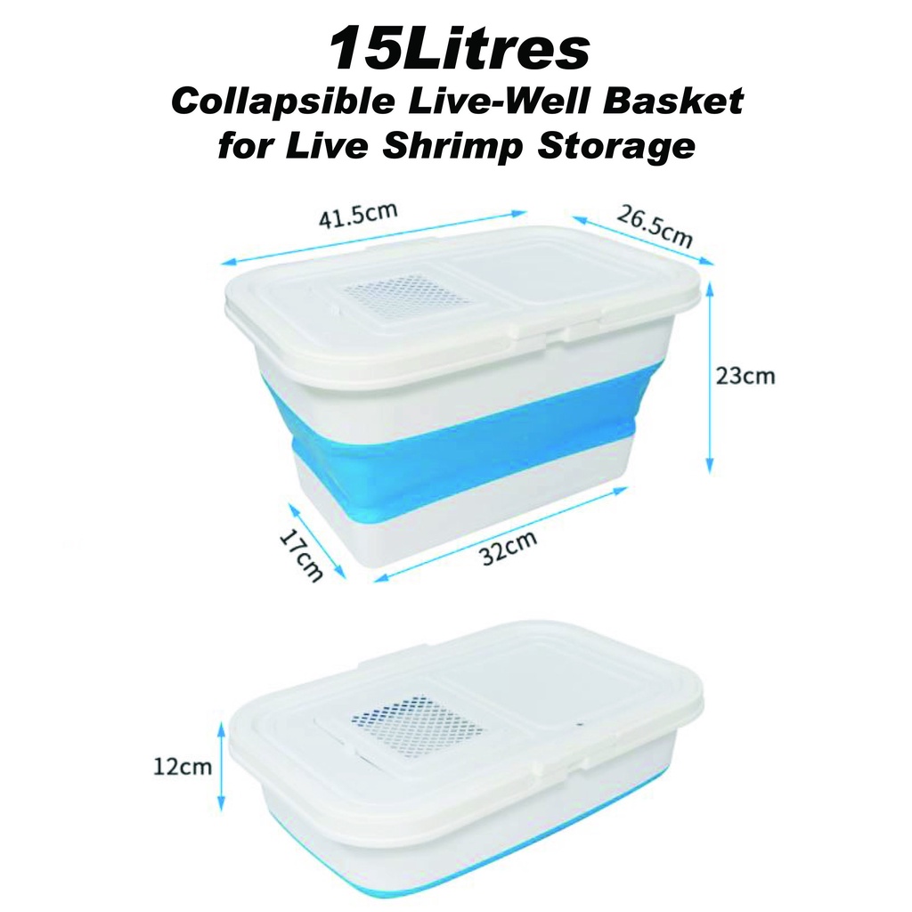 Live-Bait Well Collapsible 15Litres for Live Bait Storage, suitable for bait  fishing, bottom fishing.