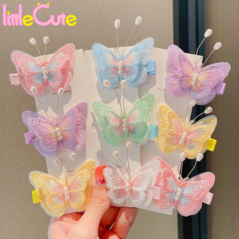 2Pcs Pack Children Hairpin Sweet Korean INS Style Girls Bow Butterfly Kids Cute Hair Clips Three-dimensional Bangs Clip Duckbill Hair Accessories