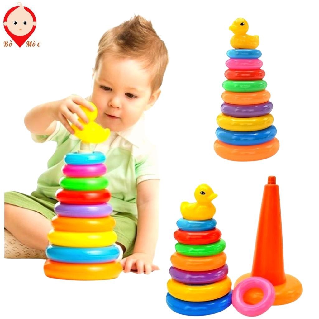 Big Size Duck Stacking Tower Toy - Rainbow 9 Circle Stacking Tower ...