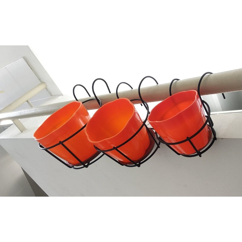 [SG Seller] Outdoor Hanging Plant Iron Rack Fence Balcony Round Flower ...