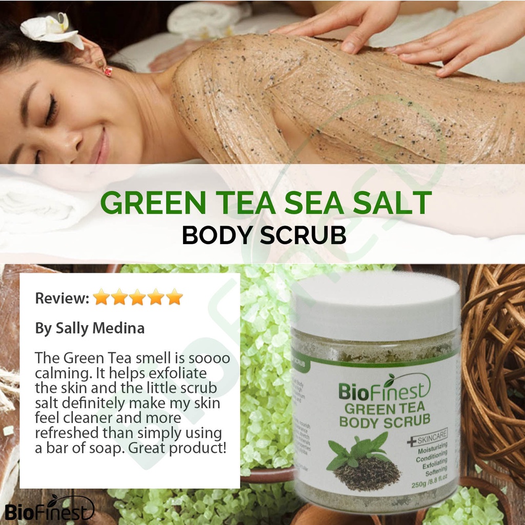 Biofinest Green Tea Body Scrub - Dead Sea Salt Jojoba Grape Seed ...