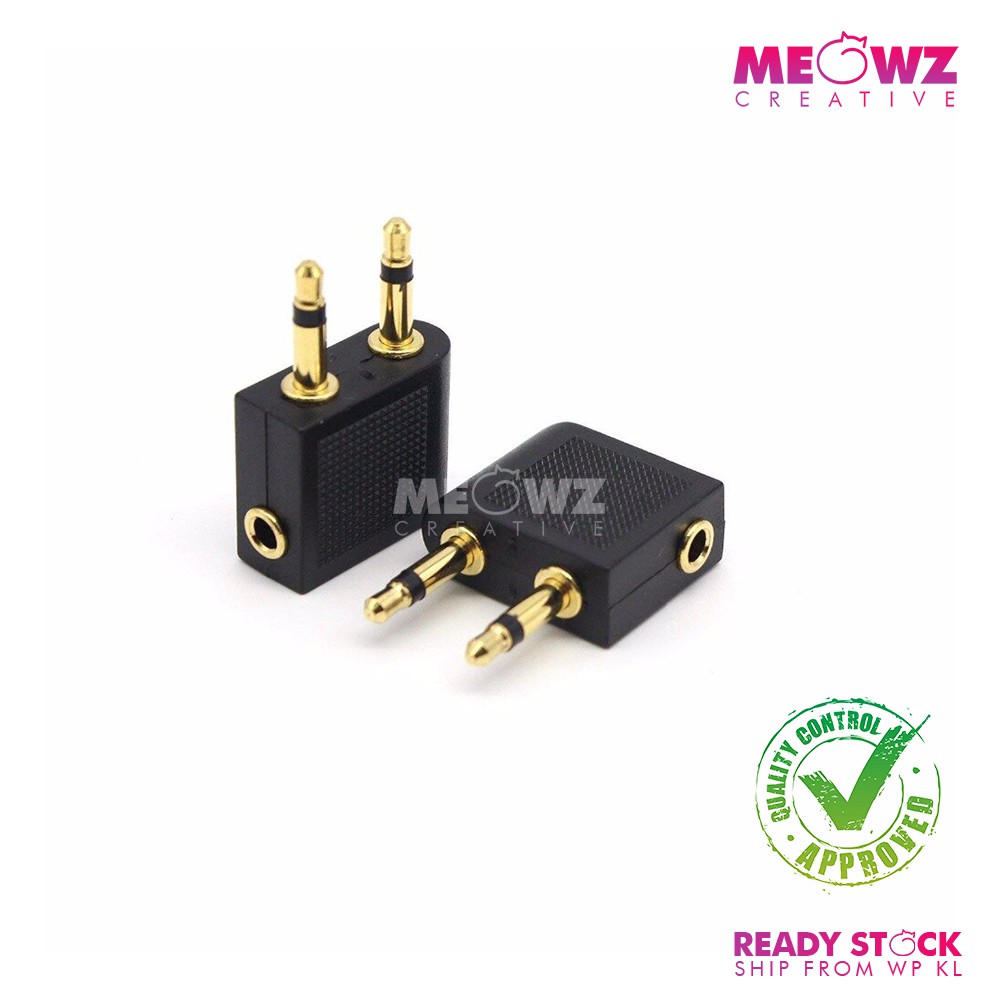 Mini Skater Airplane Headphone Adapter 2-Pack - Dual 3.5mm To Single Stereo Gold Plated