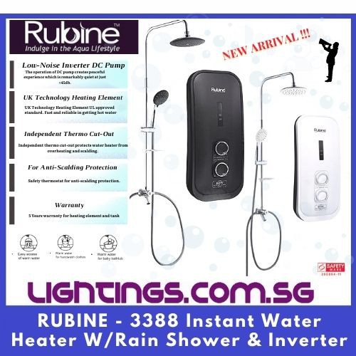 RUBINE - RWH-3388 Instant Water Heater W/ Rain Shower u0026 Inverter DC Pump |  Shopee Singapore