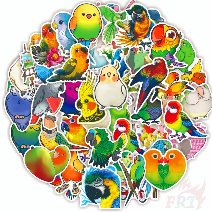 Photo inspiration: Parrot Cage Stickers And Decals Set Reference: 50Pcs Set Kawaii Parrot Series02 Colorful Birds Stickers DIY Waterproof