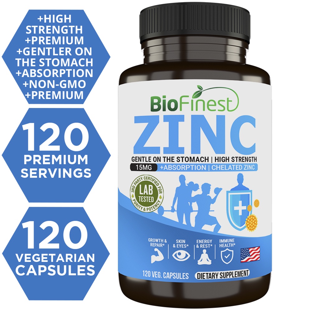 Biofinest Zinc 15mg Supplement Chelated Gentler Fast Absorption DNA