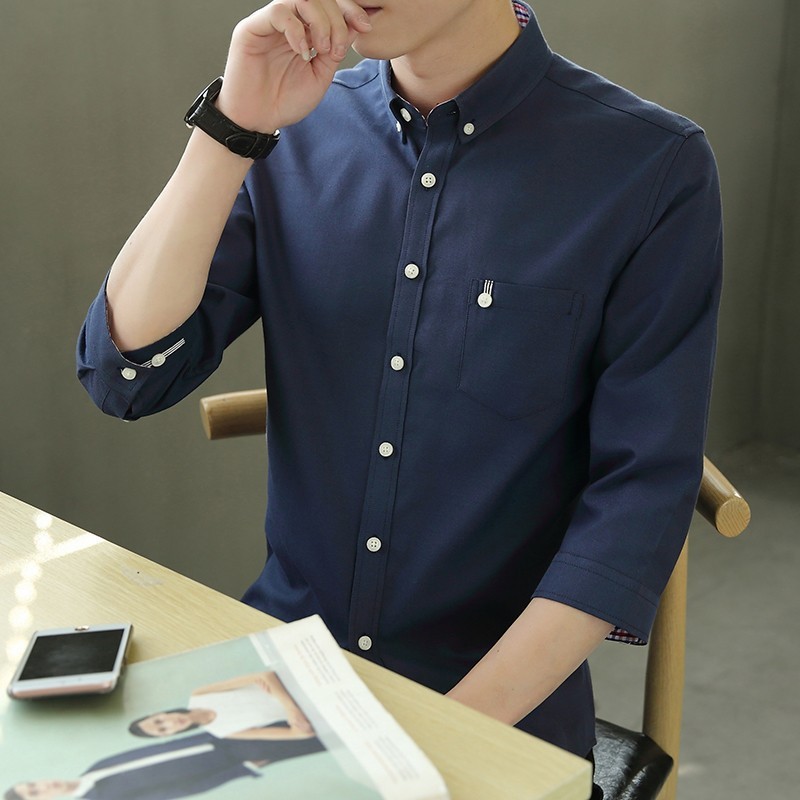 Men 3 4 sleeve Simple slim shirts fashion business dress formal shirt
