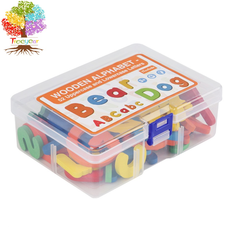 Treeyear 52 Pcs Wooden Alphabet in Box Uppercase and Lowercase Letters ...