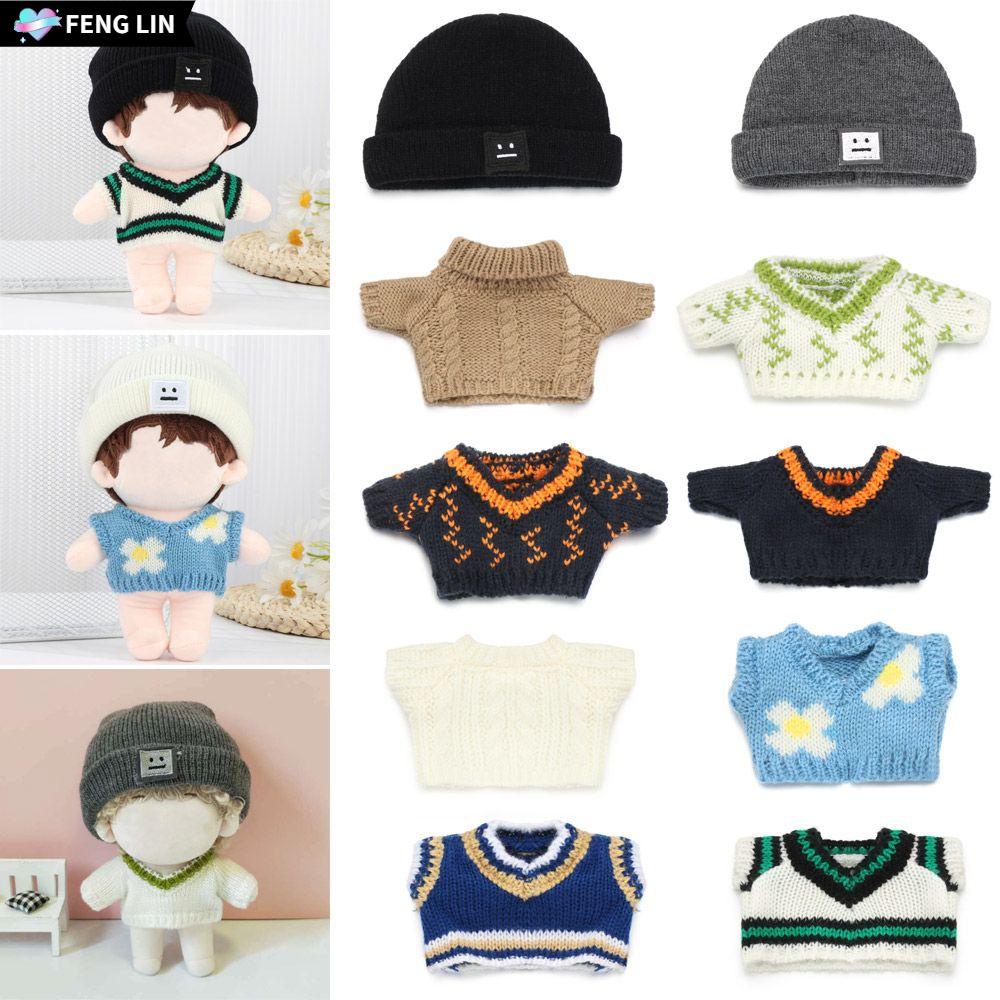 FENGLIN Suit For 20cm Doll Clothes DIY Doll vest Wool Hat Accessories Plush Toys Clothing Makeup Handmade Sweater