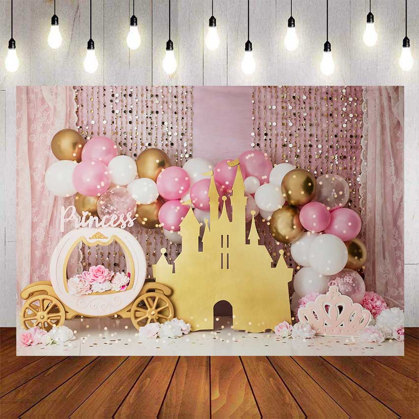 Newborn Baby 1st Birthday Party Backdrops Goledn Castle For Princess ...