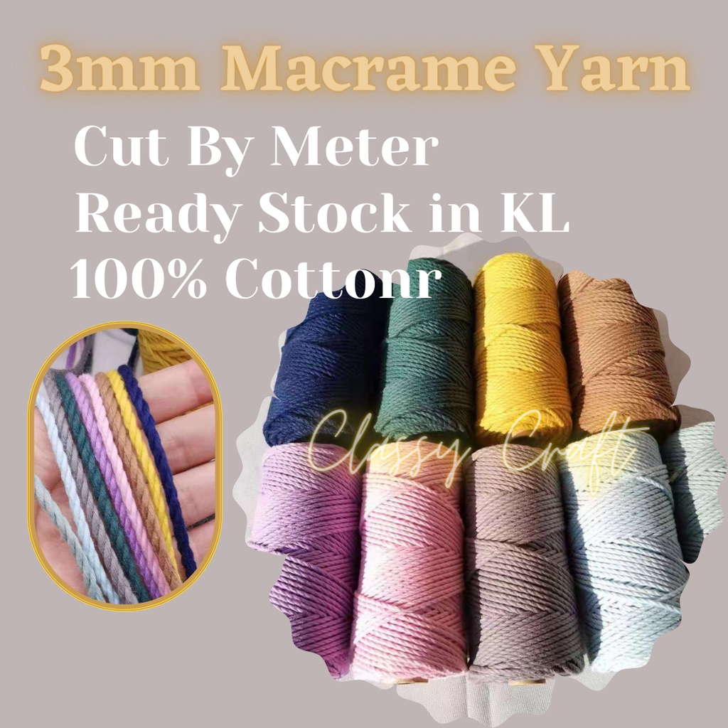 *3mm Tali Kapas Cotton Cord Macrame Yarn Rope** Cutting by METERS ...