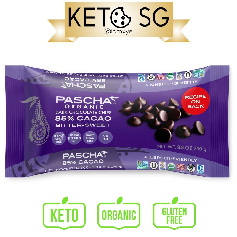 [Preorder] Pascha Organic Dark Chocolate Chips 85 Cacao Bittersweet Chocolate Less Sweet Keto
