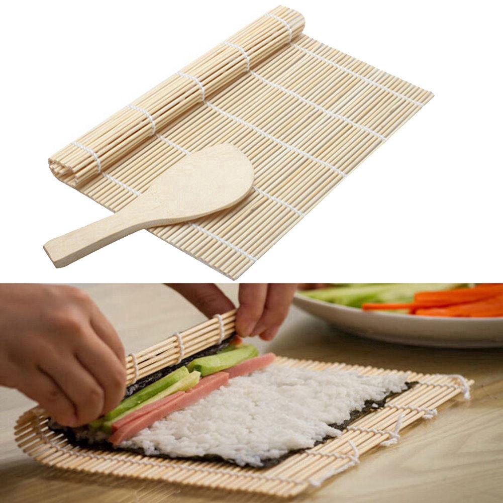 Sushi Roll Maker Kit Roller Mat Rice Paddle Set Kitchen Rice DIY Bamboo ...