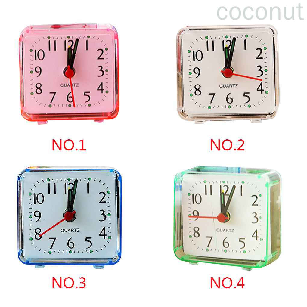 Square Small Bed Alarm Clock Transparent Case Compact Travel Clock Mini ...