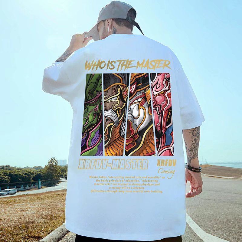 Korean Fashion Style Men's Short Sleeve T-shirt Japanese Monster Design Print Oversized Shirt For Man Casual Streetwear Oversize Tops Hip Hop Clothing