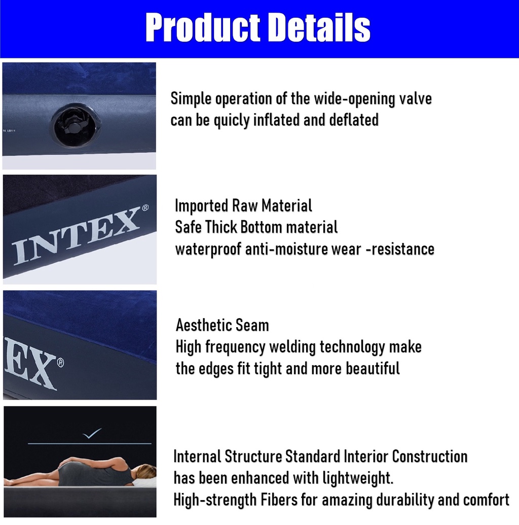 183x203x25cm King Size INTEX 64755 DURA-BEAM Inflatable Flocked Air bed ...