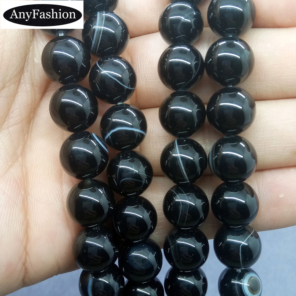 Skysk 20-Inch Natural Black Agate Onyx Beaded Necklace - 12mm Round Ball Beads, AA Quality, Lobster Claw Closure