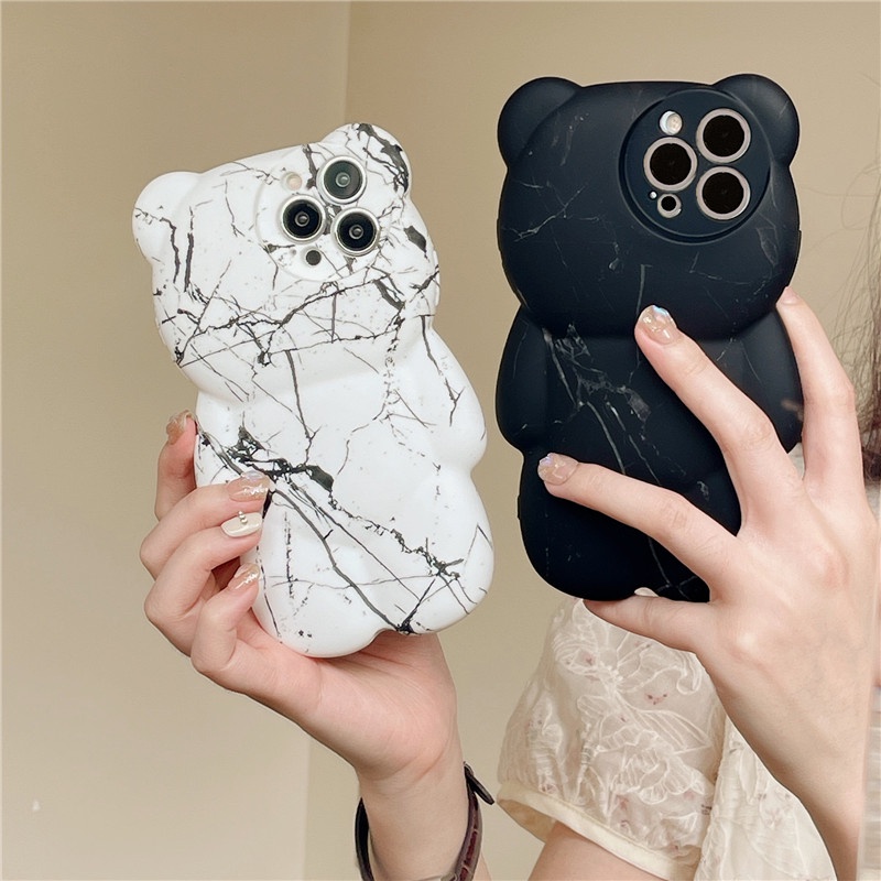 For iPhone 14 13 12 11 Pro Max XS XR XSMAX Cartoon violent bear Classic Marble Shockproof Case