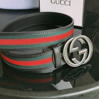 Red gucci belt sale silver buckle