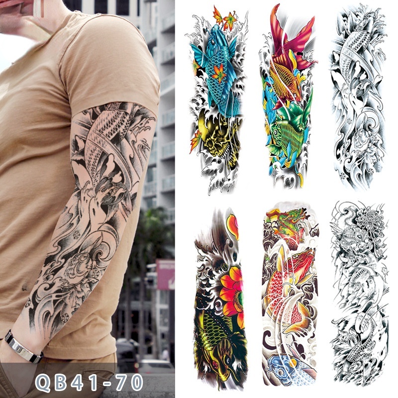 Full Arm Tattoo Stickers Carp Flower Sun Wukong Skull Waterproof Tattoo ...