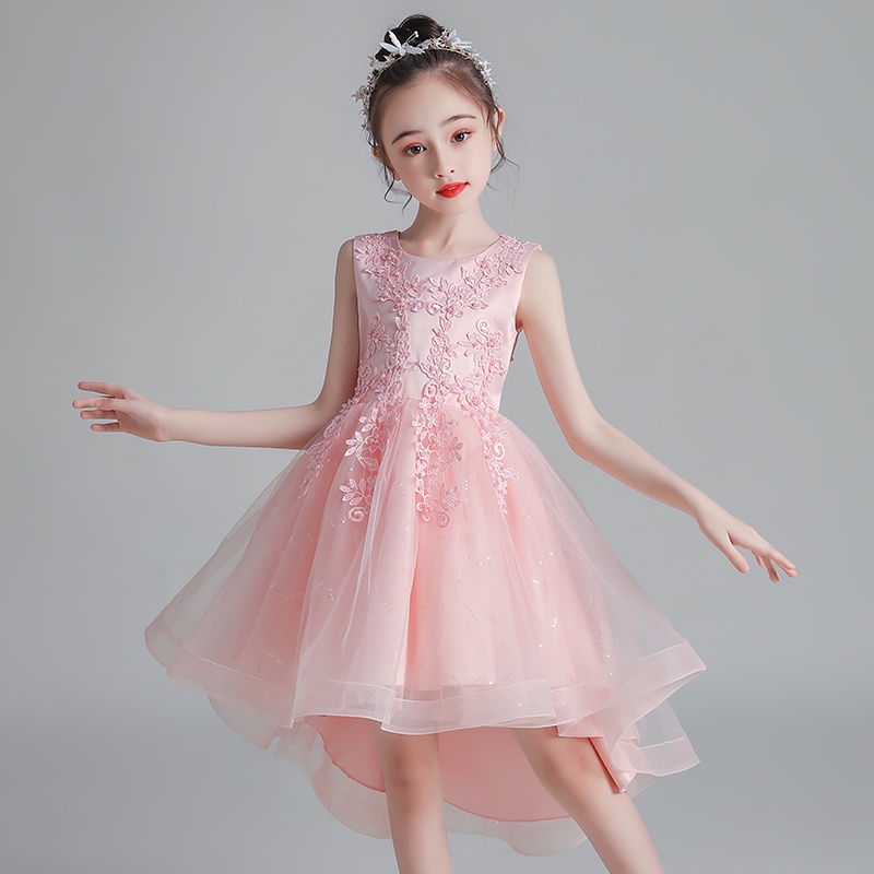 Children's Wedding Dress Girls Princess Sleeveless Fluffy Mesh Trailing