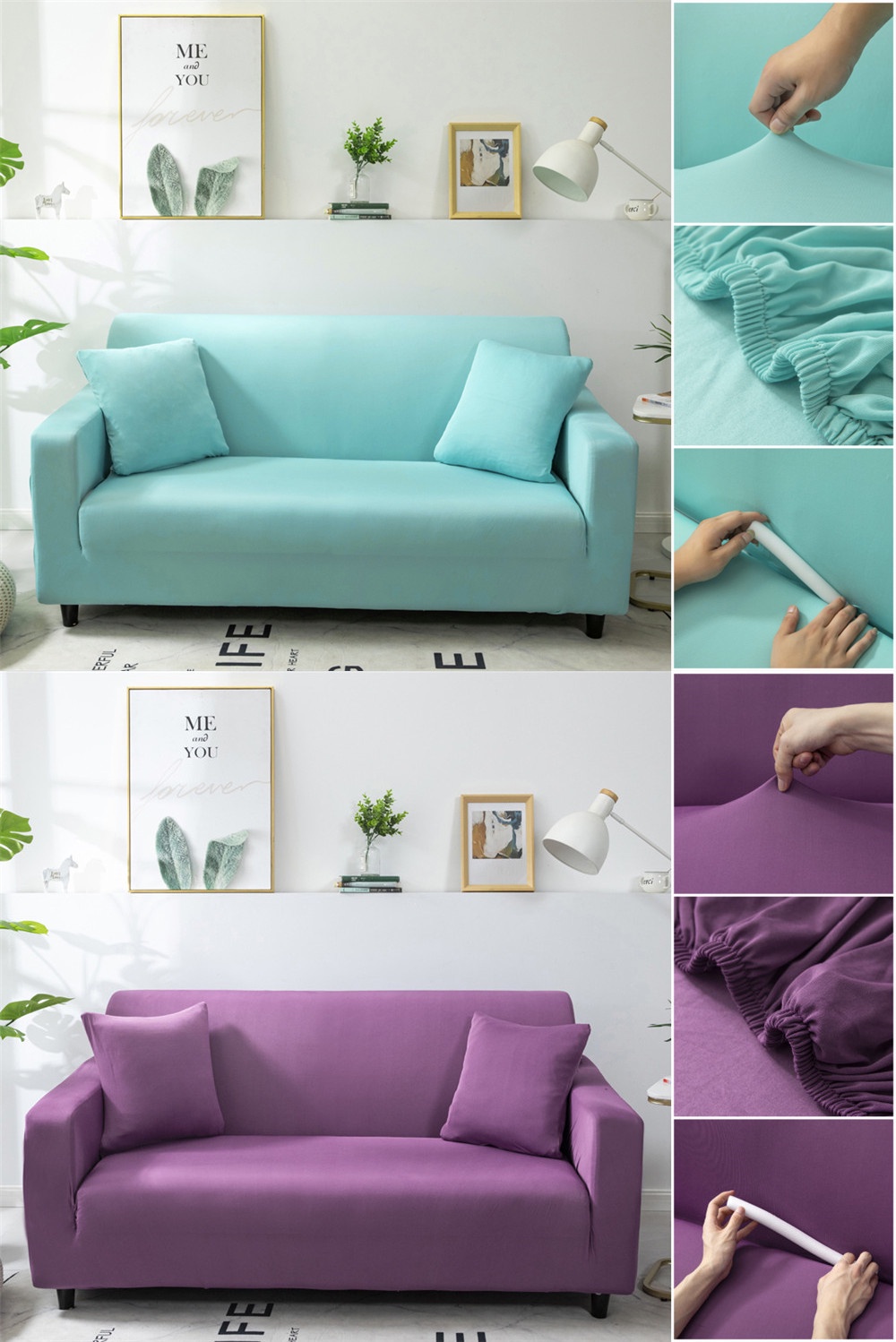 Elastic Plain Solid Sofa Cover 1 2 3 Seater L Shape Stretch Tight Wrap ...