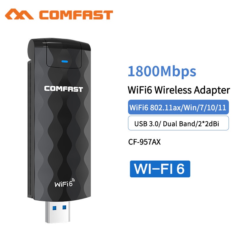1800mbps Dual Band Wifi 6 Usb Adapter Network Dongle Wireless 802.11ax  Network Card For Laptop/pc Windows 7/10/11