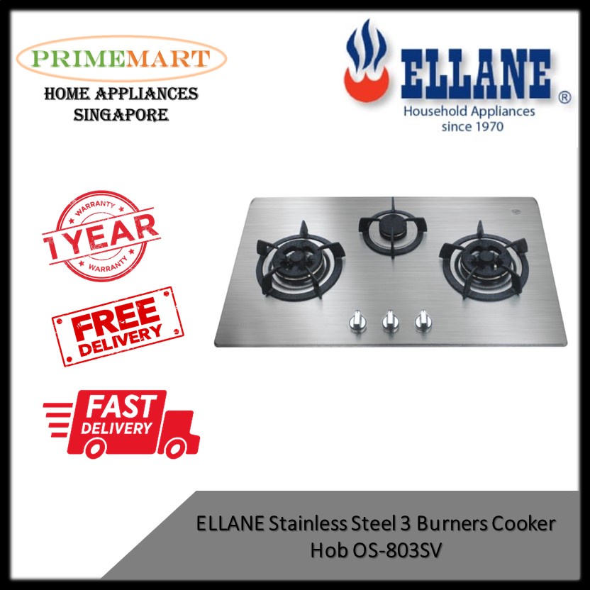 ELLANE Stainless Steel 3 Burners Cooker Hob OS803SV WITH SAFETY DEVICE