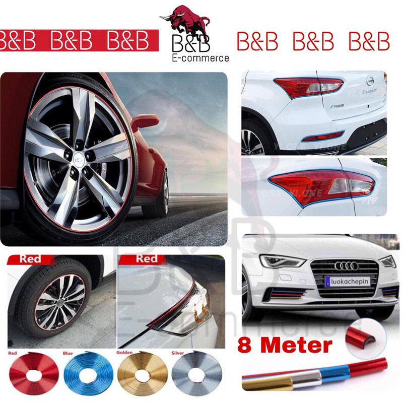 8 Meter Car Sport Alloy Wheel Rim Sticker Chrome Decoration Protector ...