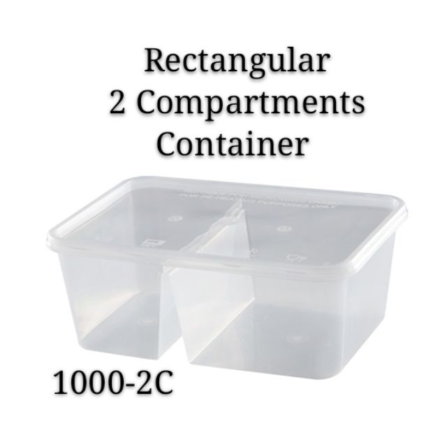 Rectangular 2 Compartments container 1000-2C food container bekas ...