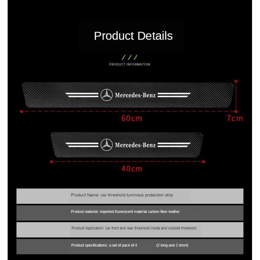 4/8Pcs Toyota Car Luminous Stickers Carbon Fiber Rubber Car Door Sill ...