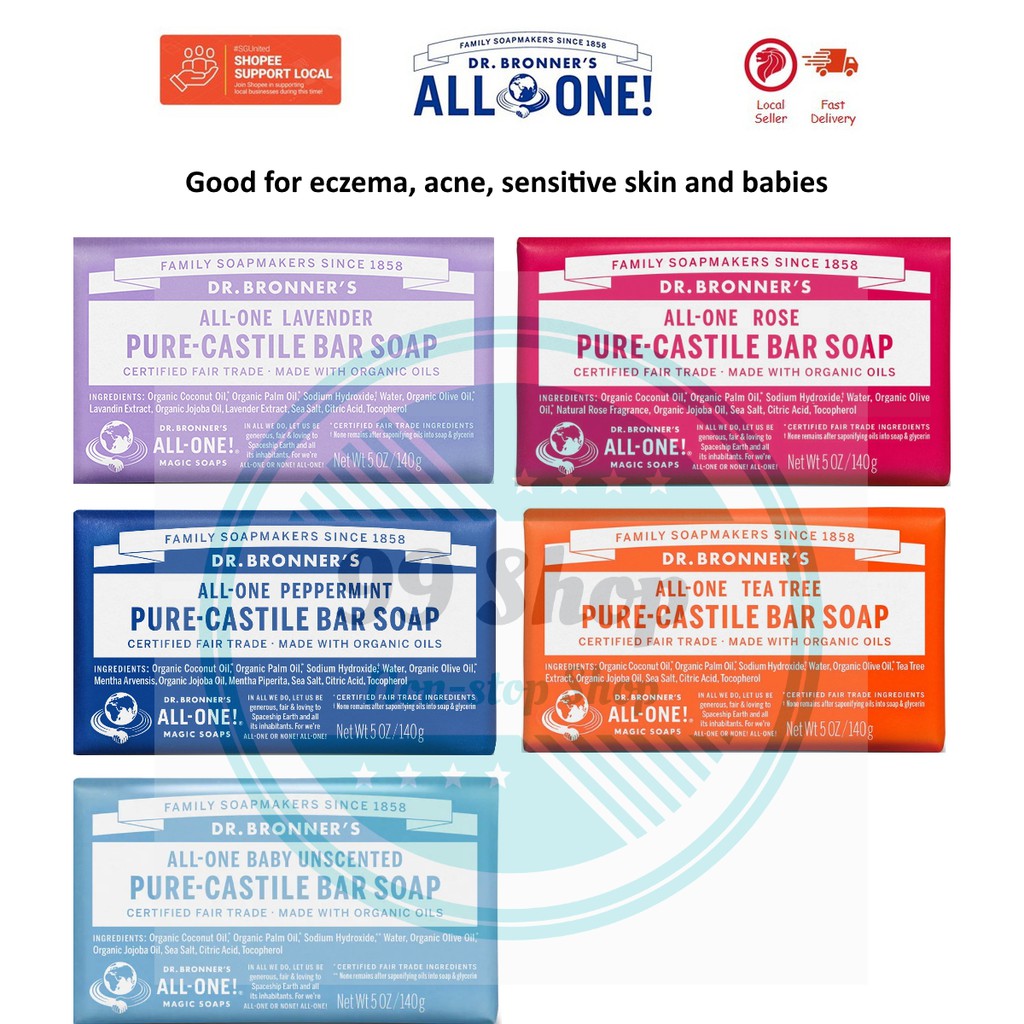 Dr. Bronner's 18in1 PureCastile Bar Magic Soaps 1x140g LOCAL SELLER Shopee Singapore