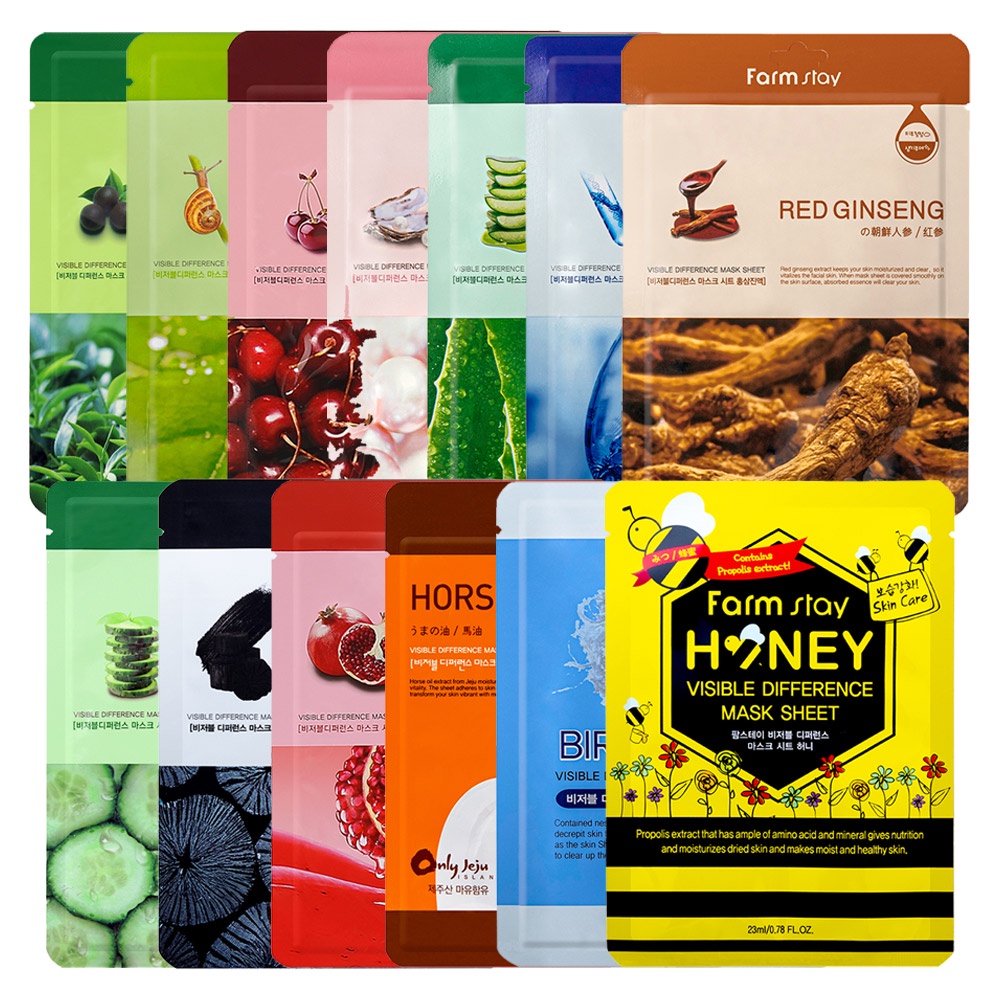 FARMSTAY Visible Difference Mask Sheet - 13 types★1 Face Mask Sheet A ...