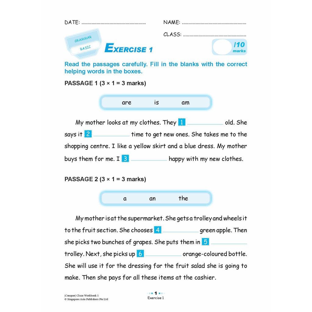Conquer English Cloze For Primary Levels Workbook 1 - 6 | Skill-based ...