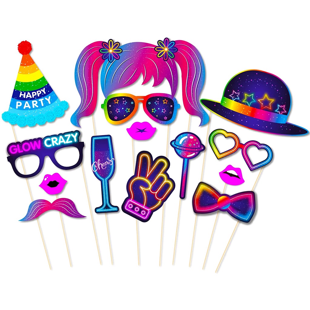 FANGLELAND Glow Party Theme Photo Booth Props Glow Crazy Let's Glow ...