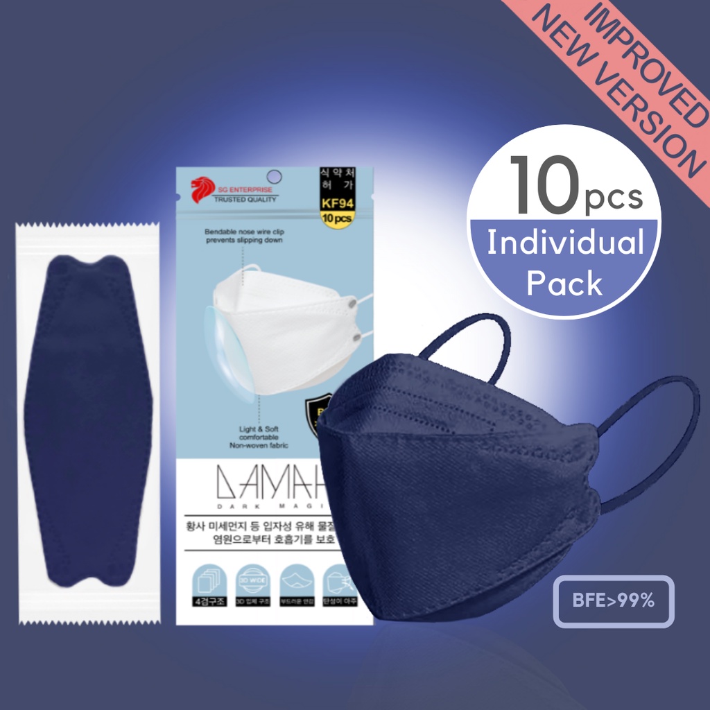 Navy Blue [Ready Stock] 4 ply 3D Korean Mask Disposable KF94 Face Mask