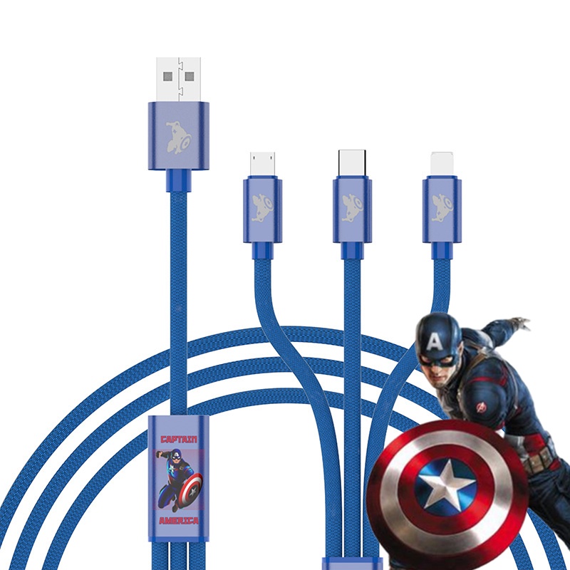 Marvel Iron Man Captain America 3 in 1 Car Data Cable Charger Fast