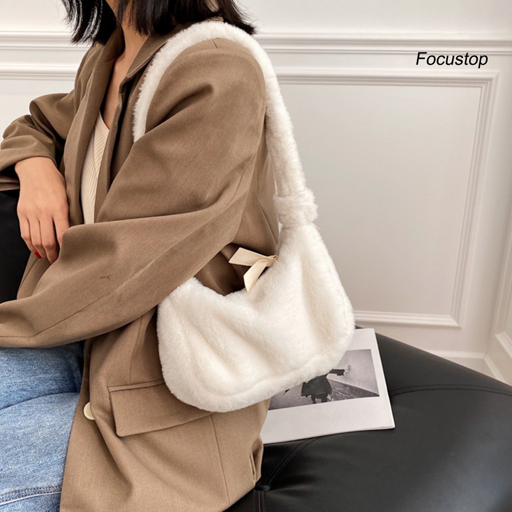 FOCUS Fashion Women Solid Color Underarm Shoulder Bag Rectangle Plush Pouch Handbag
