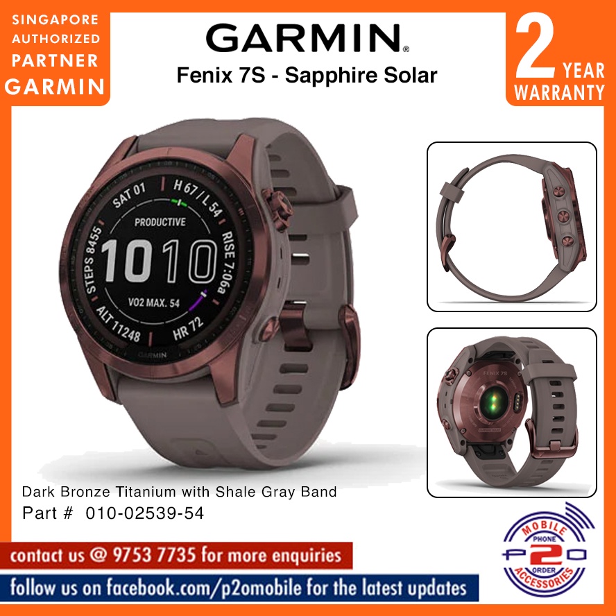 Garmin fenix 7S GPS Watch Sapphire Solar, Dark Bronze Titanium w/Shale –