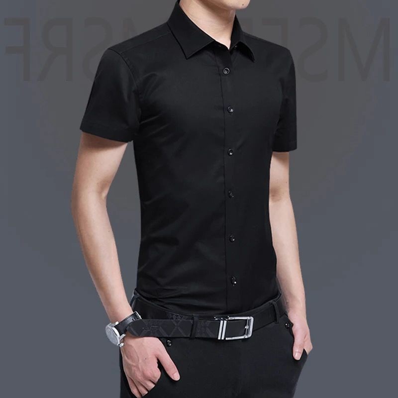 Men Short Sleeve Shirt Smart Casual Plus Size Button Buttoned Slim Fit ...