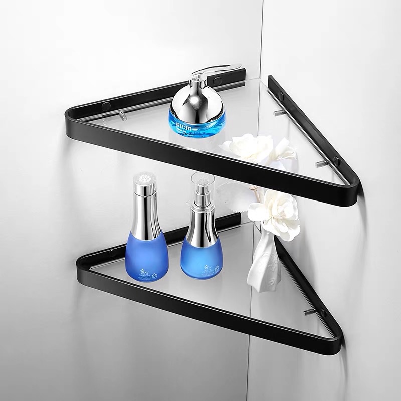 Glass Corner Shelf Bathroom Shower Shelf Tempered Glass Wall Mount ...
